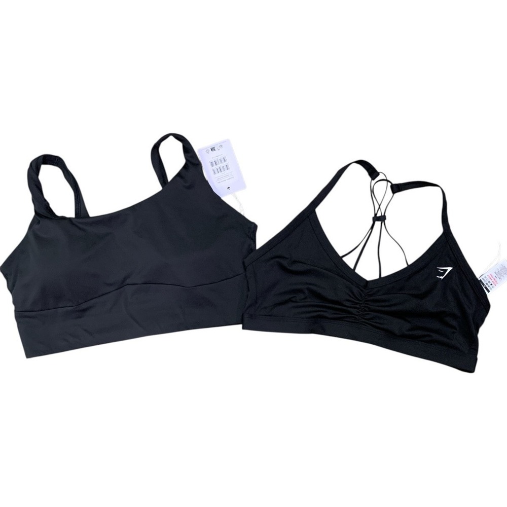 Gymshark Women's Support Longline Sports Bra & Ruched Strappy Sports Bra Black